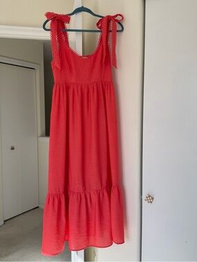 MINE  Beautiful Coral Tie-Shoulder Midi Dress Size Medium
